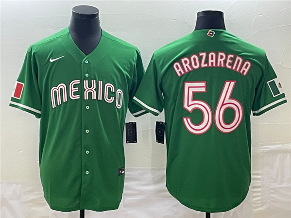 Men's Mexico Baseball #56 Randy Arozarena 2023 Green World Baseball Classic Stitched Jersey
